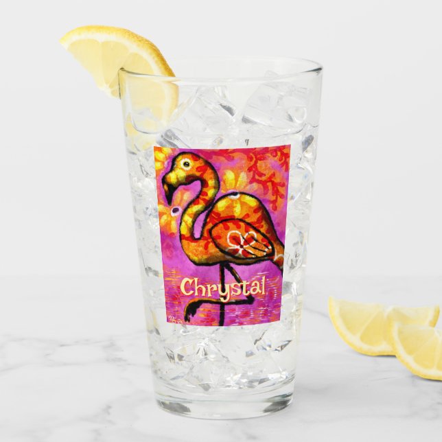 Whimsical Abstrakt Flamingo Bird Personalisiert Glas (Vorderseite Ice)