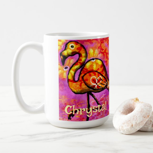 Whimsical Abstrakt Flamingo Bird Personalisiert Kaffeetasse (Mit Donut)