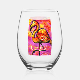 Whimsical Abstrakt Flamingo Bird Personalisiert Weinglas Ohne Stiel
