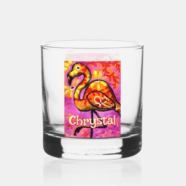Whimsical Abstrakt Flamingo Bird Personalisiert Whiskyglas (Vorderseite)