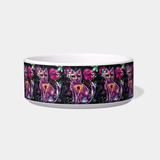 Whimsical Abstrakt floral Kitty Cat Black Pink Napf (Vorderseite)
