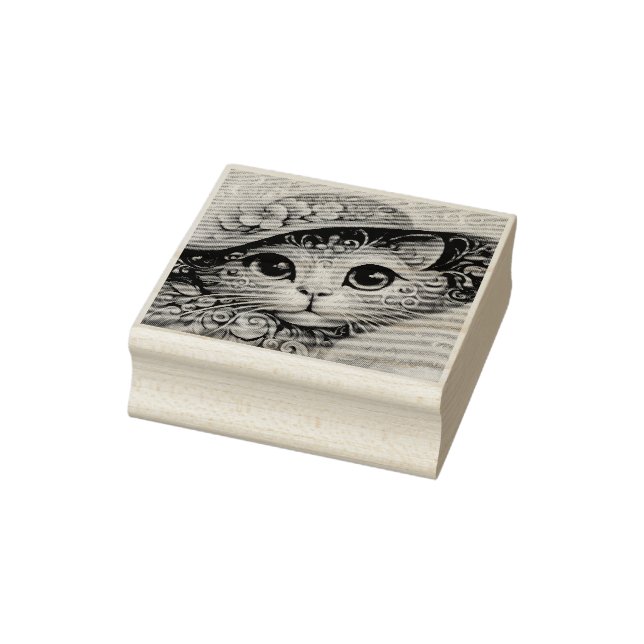 Whimsical Abstrakt Kitty Cat mit Hut Gummistempel (Stempel)