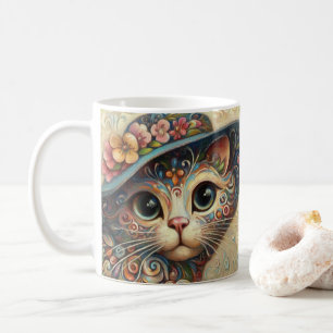Whimsical Abstrakt Kitty Cat mit Hut Kaffeetasse