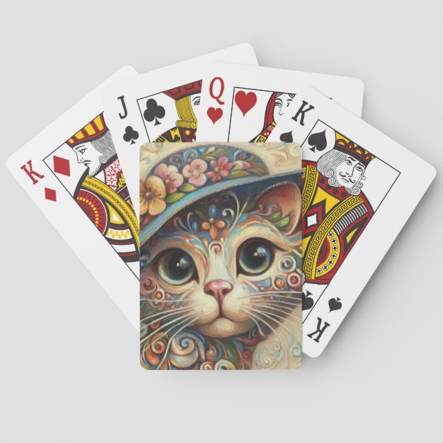 Whimsical Abstrakt Kitty Cat mit Hut Spielkarten (Rückseite)