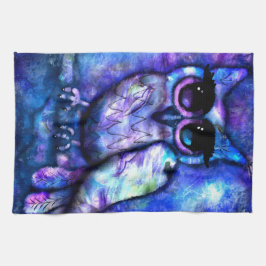 Whimsical Abstrakt Owl Big Mit Augen Blue Lila Geschirrtuch