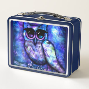 Whimsical Abstrakt Owl Big Mit Augen Blue Lila Metall Brotdose