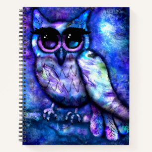 Whimsical Abstrakt Owl Big Mit Augen Blue Lila Notizbuch