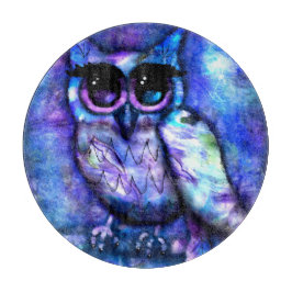 Whimsical Abstrakt Owl Big Mit Augen Blue Lila Schneidebrett