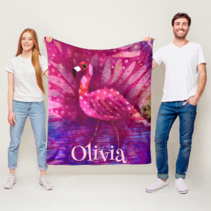 Whimsical Abstrakt Pink Flamingo Personalisiert Fleecedecke