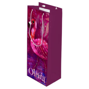 Whimsical Abstrakt Pink Flamingo Personalisiert Geschenktüte Für Weinflaschen