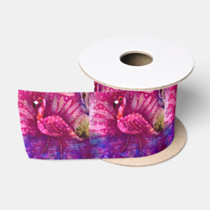 Whimsical Abstrakt Pink Flamingo Personalisiert Satinband