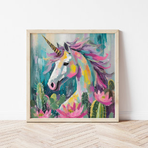 Whimsical Abstrakt Unicorn und Sukkuline Poster