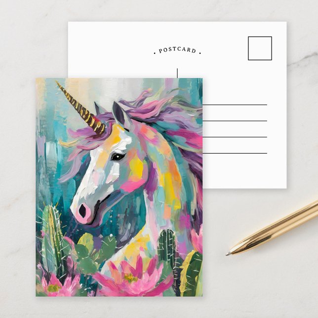 Whimsical Abstrakt Unicorn und Sukkuline Postkarte (Von Creator hochgeladen)