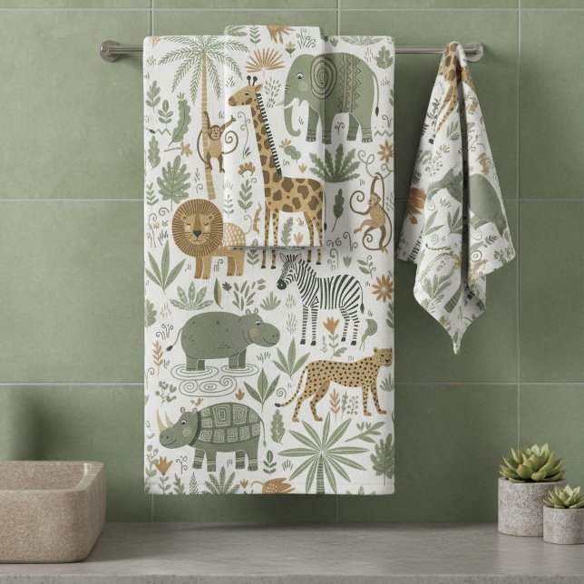 Whimsical African Animals Pattern ID1263 Badhandtuch Set (Von Creator hochgeladen)