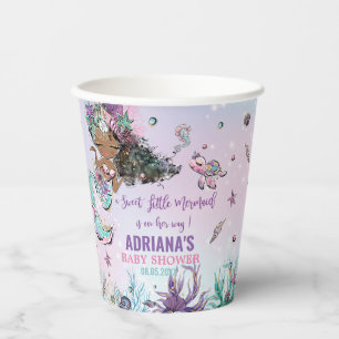 Whimsical African Brown Skin Mermaid Baby Dusche Pappbecher