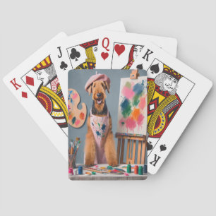 Whimsical Airedale Terrier Arbeiten als Künstler Spielkarten