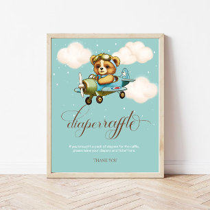 Whimsical Airplane Teddy Bär Windeln Raffel Poster