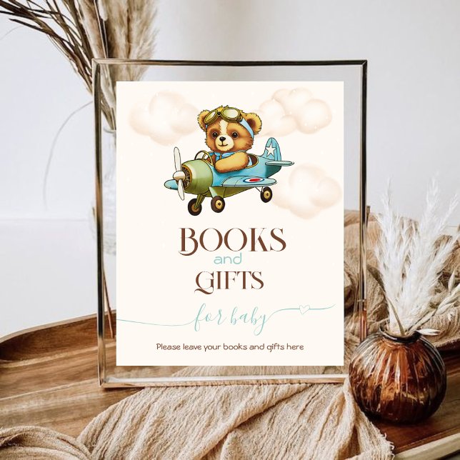 Whimsical Airplane Teddy Bärenbücher und Geschenke Poster (Whimsical Airplane Teddy bear Books and Gifts Poster)