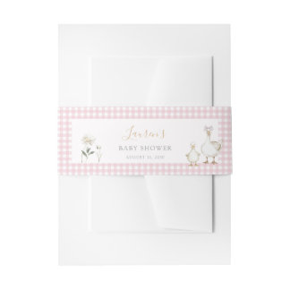 Whimsical Albern Gänse Pink Gingham Baby Dusche Einladungsbanderole