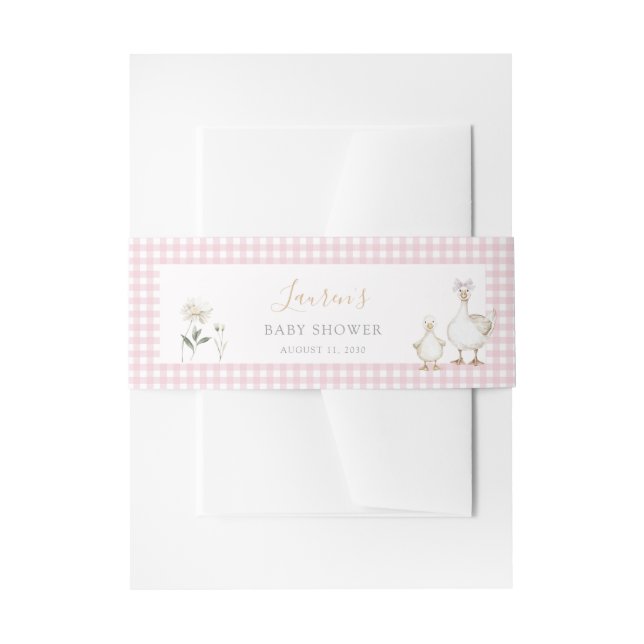 Whimsical Albern Gänse Pink Gingham Baby Dusche Einladungsbanderole (Vorderseite Beispiel)
