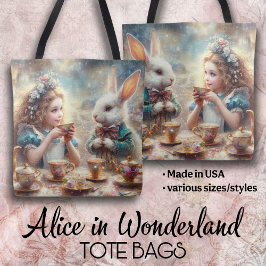 Whimsical Alice and Rabbit Tea Time