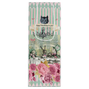Whimsical Alice blau gestreiften Blumen Geschenktüte Für Weinflaschen