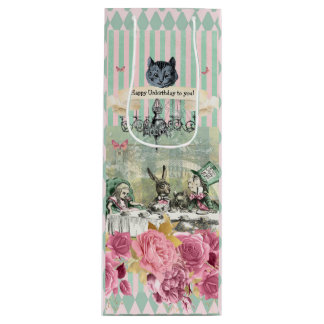 Whimsical Alice blau gestreiften Blumen Geschenktüte Für Weinflaschen