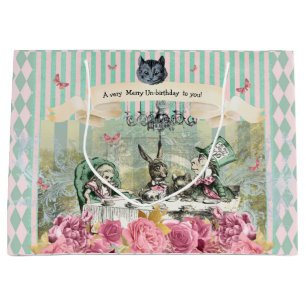 Whimsical Alice blau gestreiften Blumengeburtstag Große Geschenktüte