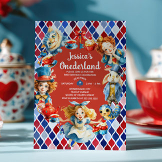 Whimsical Alice in ONEDERLAND 1st Birthday Party Einladung