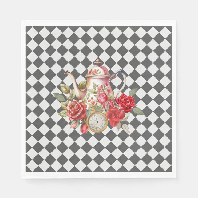 Whimsical Alice Mad Hatter Wonderland Geburtstag Serviette (Vorderseite)