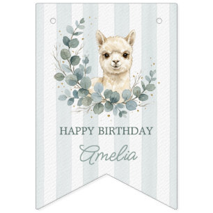 Whimsical-Alpaka-Geburtstags-Gold-Eukalyptus Wimpelkette