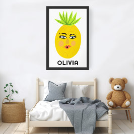 Whimsical Ananas CUSTOM BABY NAME Art Poster