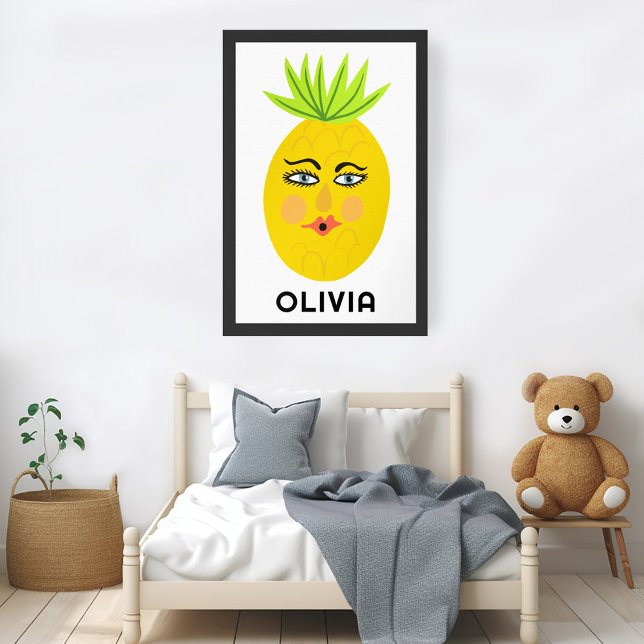 Whimsical Ananas CUSTOM BABY NAME Art Poster (Whimsical Pineapple CUSTOM BABY NAME Art Poster)