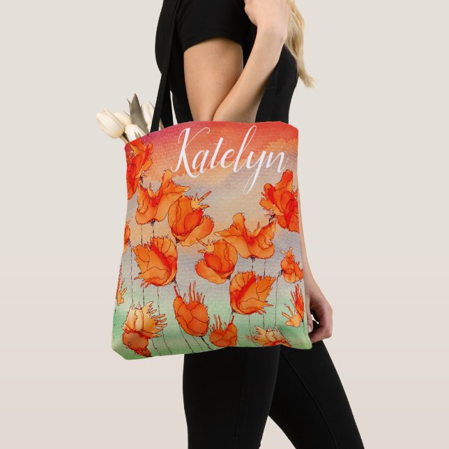 Whimsical and Colorful Orange Poppies Tote Bag (Von Nahem)