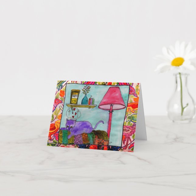 Whimsical and Funny Cat Painting Grußkarten Karte (Kleines Gewächs)