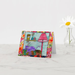 Whimsical and Funny Cat Painting Grußkarten Karte