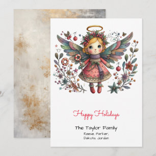 Whimsical Angel Illustration Happy Feiertagskarte