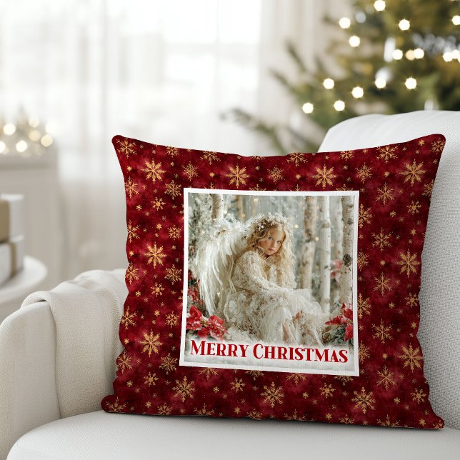 Whimsical Angel Red Gold Custom Name Christmas  Kissen (Whimsical Angel Red Gold Custom Name Christmas Pillow

)