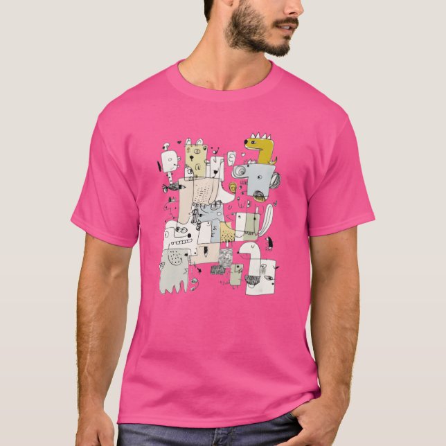 Whimsical Animal Face Collage Design Freunde T-Shirt (Vorderseite)
