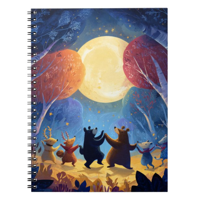Whimsical Animal Moon Dance Notebook Notizblock (Vorderseite)
