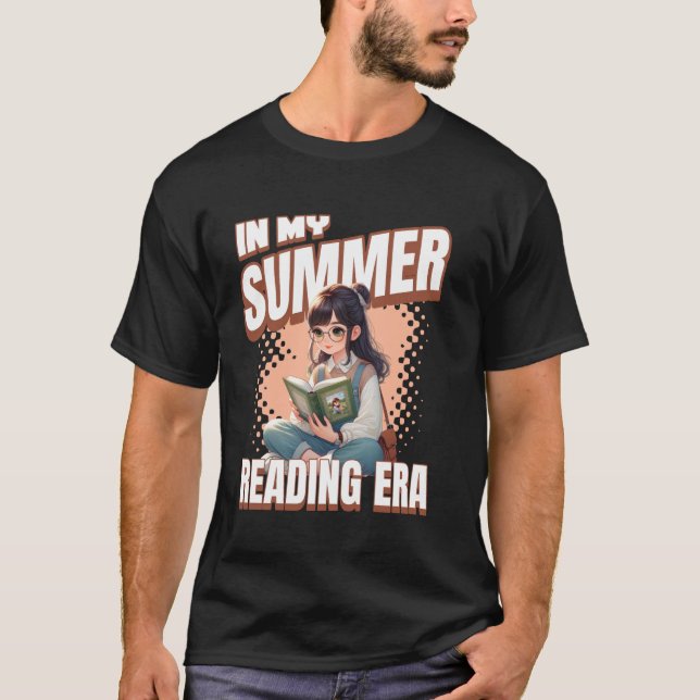 Whimsical Anime Style Girl In My Summer Reading Er T-Shirt (Vorderseite)