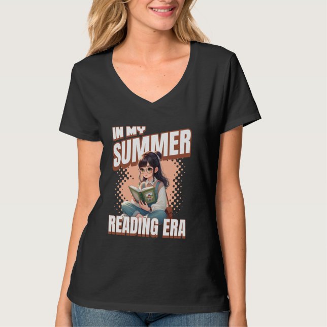 Whimsical Anime Style Girl In My Summer Reading Er T-Shirt (Vorderseite)
