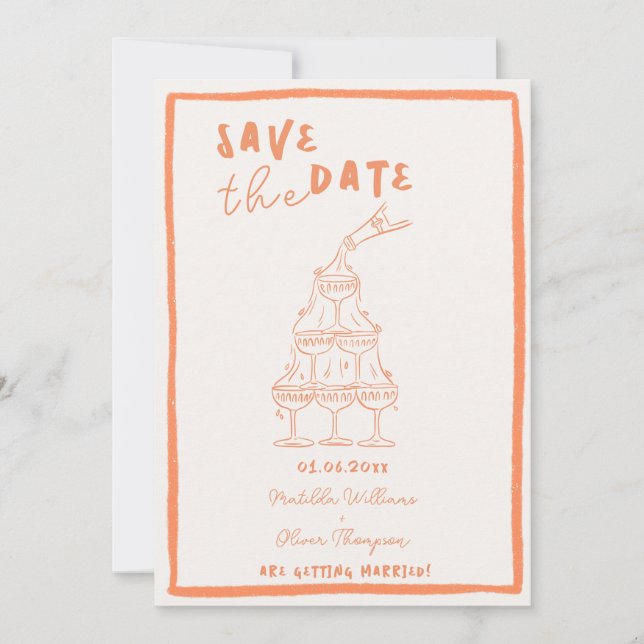 Whimsical Apricot Save the Date Einladung (Vorderseite)