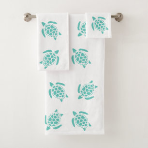 Whimsical Aqua Blue Sea Turtles Nautical Pattern Badhandtuch Set