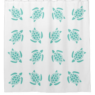 Whimsical Aqua Blue Sea Turtles Nautical Pattern Duschvorhang