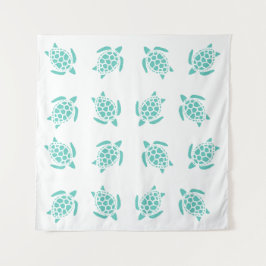 Whimsical Aqua Blue Sea Turtles Nautical Pattern Wandteppich
