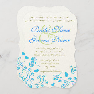 Whimsical Aqua Bumble Bee Swirl Wedding Einladung
