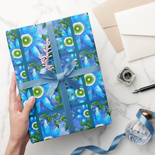 Whimsical Aquamarin Blue Green Floral Blume Blume Geschenkpapier (Schenken)