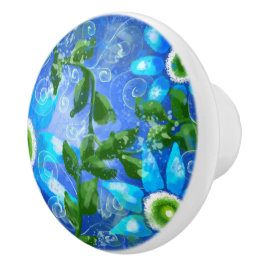 Whimsical Aquamarin Blue Green Floral Blume Blume Keramikknauf