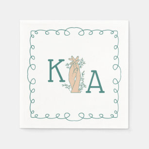 Whimsical Aquamarin Blue Initial Trendy Hand Drawn Serviette